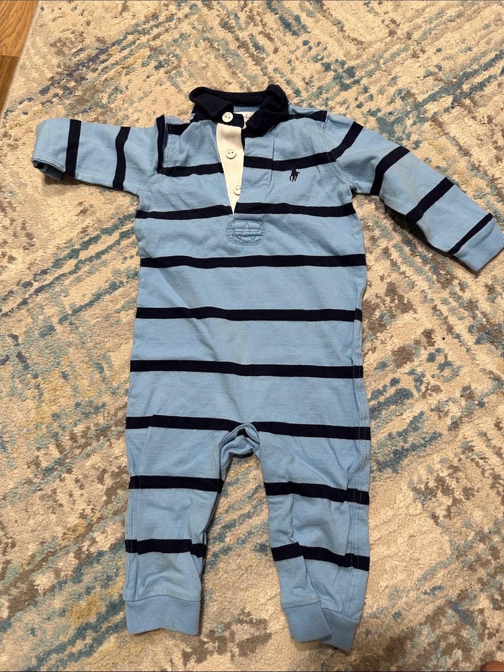 Ralph Lauren Light Blue & Navy Striped Footie One-Piece